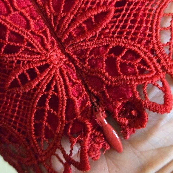 Talbots Red Floral Lace Sheer Bell Sleeve Top Size M - Picture 6 of 8